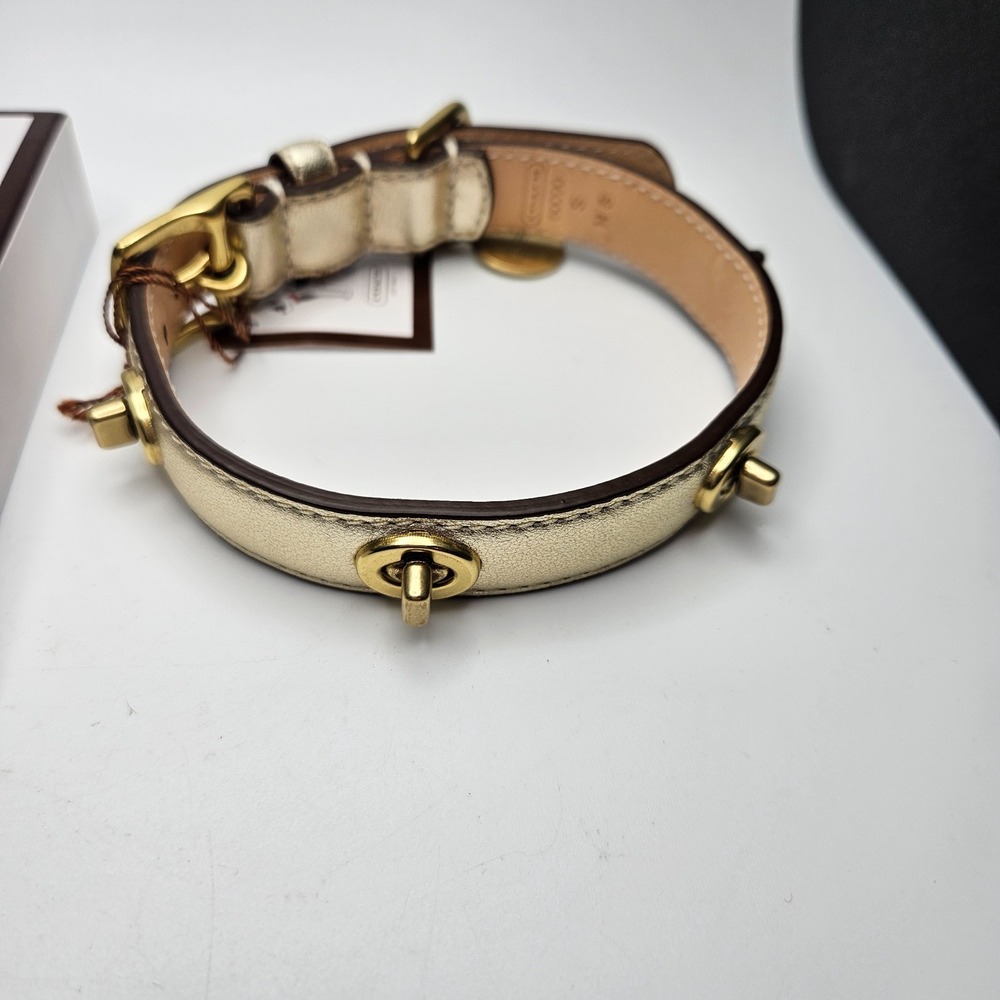 NIB COACH Metallic Gold Turnlock Leather Dog Collar Charm 600900 Small - Picture 2 of 11